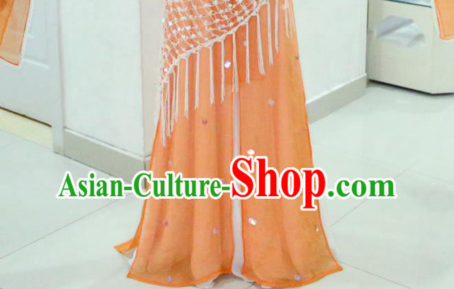 China Ancient Heavenly Princess Orange Hanfu Dress Cosplay Palace Beauty Garments Traditional Drama Seven Fairy Cheng Er Clothing