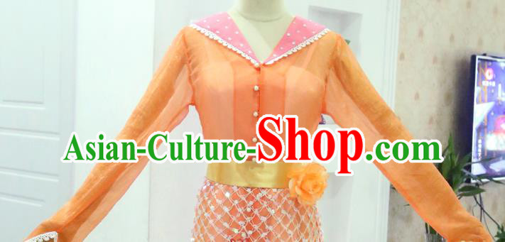 China Ancient Heavenly Princess Orange Hanfu Dress Cosplay Palace Beauty Garments Traditional Drama Seven Fairy Cheng Er Clothing