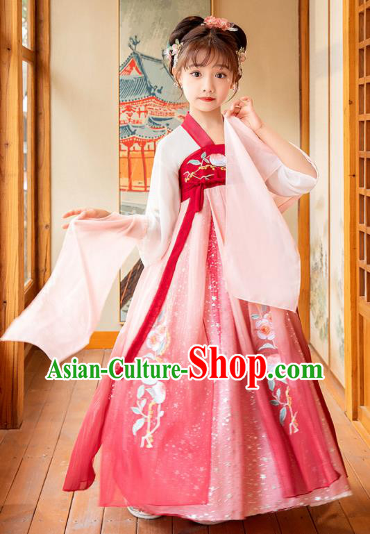 Chinese Traditional Red Hanfu Dress Ancient Tang Dynasty Princess Garment Children Performance Clothing