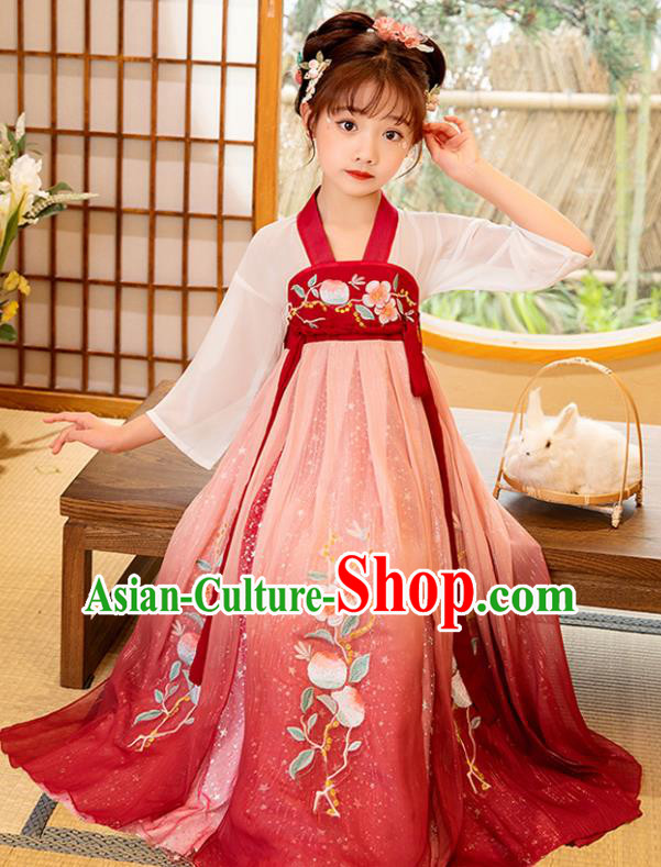 Chinese Traditional Red Hanfu Dress Ancient Tang Dynasty Princess Garment Children Performance Clothing