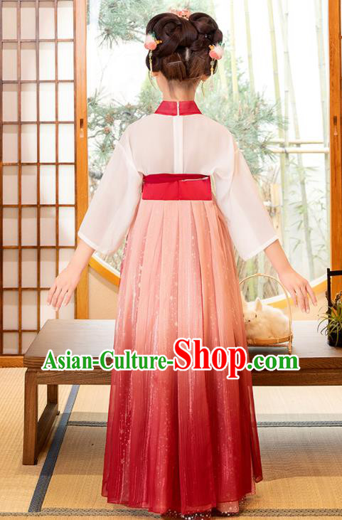 Chinese Traditional Red Hanfu Dress Ancient Tang Dynasty Princess Garment Children Performance Clothing