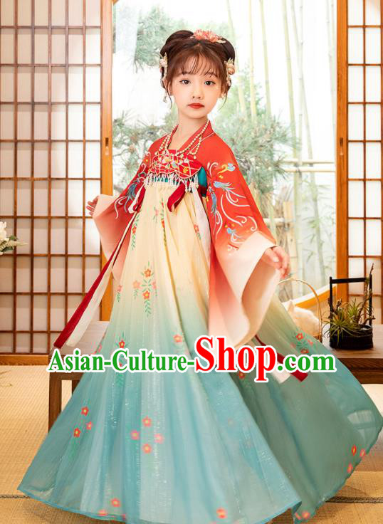 Chinese Ancient Tang Dynasty Princess Garments Children Classical Dance Clothing Traditional Hanfu Dress