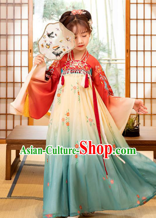 Chinese Ancient Tang Dynasty Princess Garments Children Classical Dance Clothing Traditional Hanfu Dress