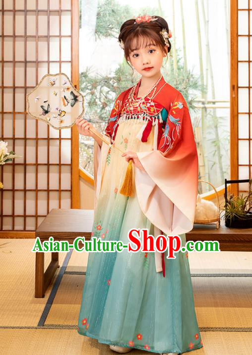 Chinese Ancient Tang Dynasty Princess Garments Children Classical Dance Clothing Traditional Hanfu Dress