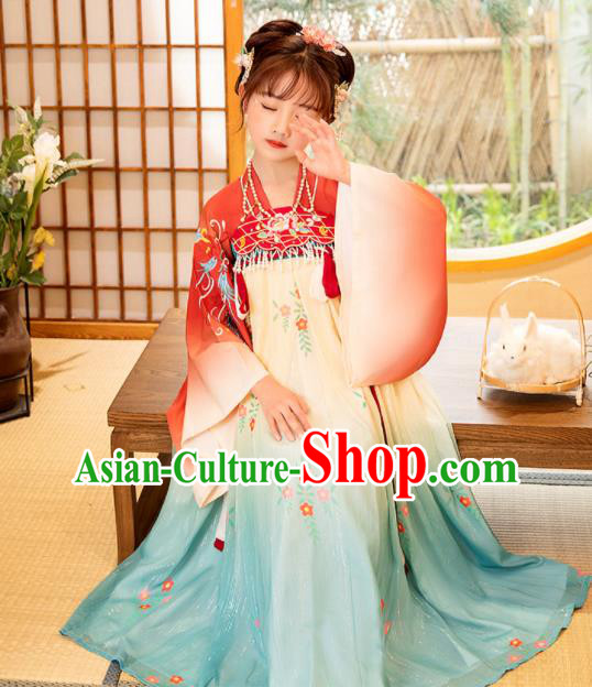 Chinese Ancient Tang Dynasty Princess Garments Children Classical Dance Clothing Traditional Hanfu Dress