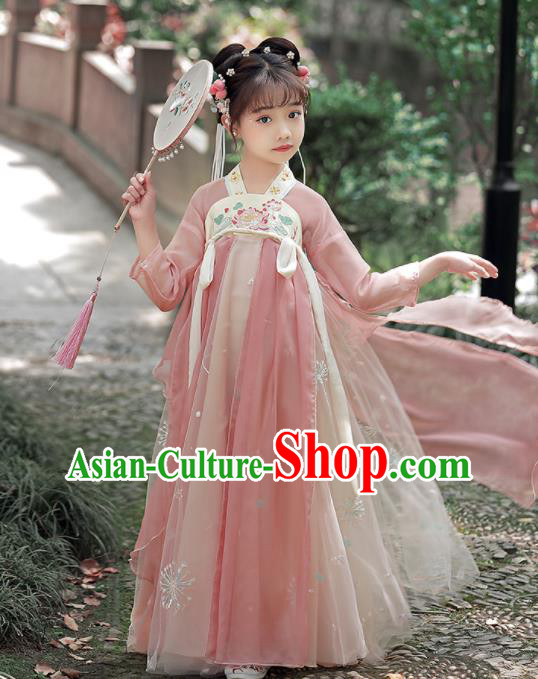 Chinese Traditional Pink Hanfu Dress Ancient Tang Dynasty Girl Princess Garments Children Classical Dance Clothing