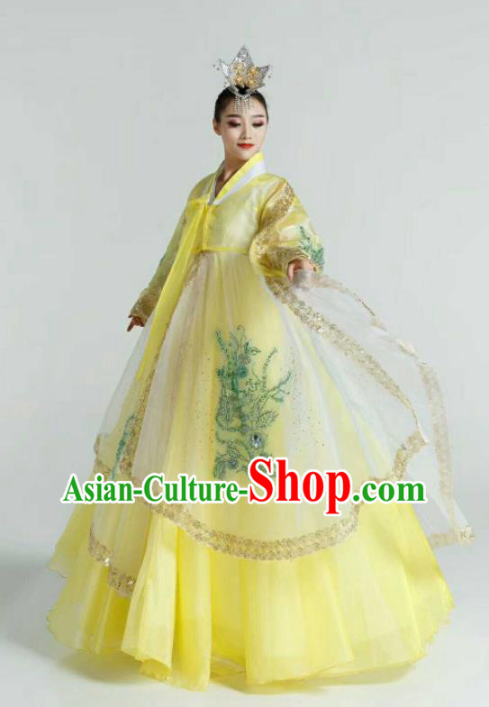 Korean Bride Palace Hanbok Clothing Traditional Garment Costumes Korea Folk Dance Yellow Dress