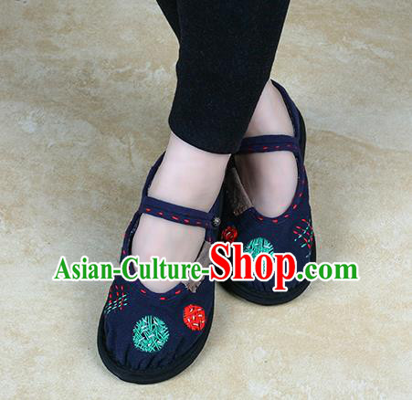 China Embroidered Patch Shoes Handmade Navy Canvas Shoes National Folk Dance Cloth Shoes