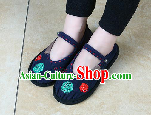 China Embroidered Patch Shoes Handmade Navy Canvas Shoes National Folk Dance Cloth Shoes