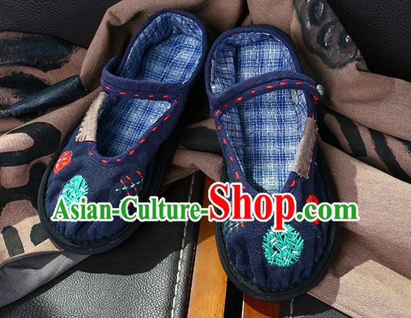 China Embroidered Patch Shoes Handmade Navy Canvas Shoes National Folk Dance Cloth Shoes