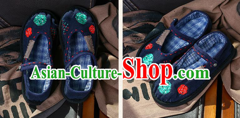 China Embroidered Patch Shoes Handmade Navy Canvas Shoes National Folk Dance Cloth Shoes