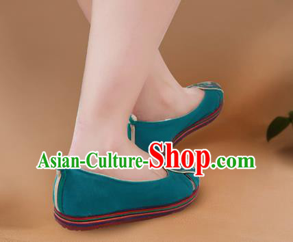 China Handmade Old Beijing Cloth Shoes National Folk Dance Shoes Embroidered Green Canvas Shoes
