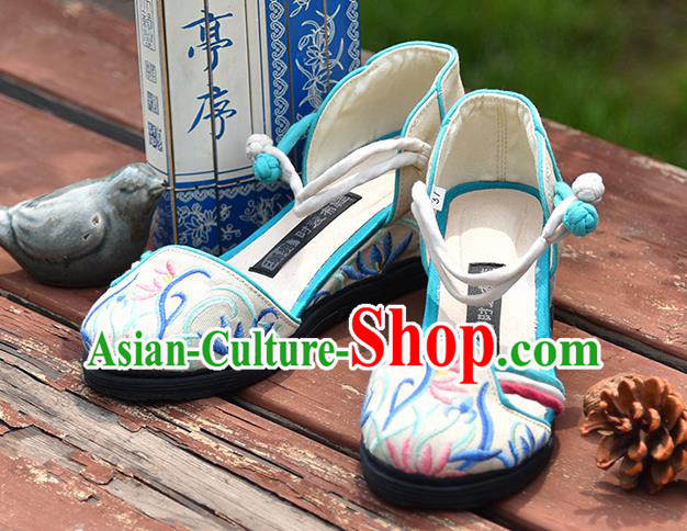 China National Folk Dance Shoes Embroidered Orchids White Canvas Shoes Handmade Old Beijing Cloth Shoes Woman Sandals