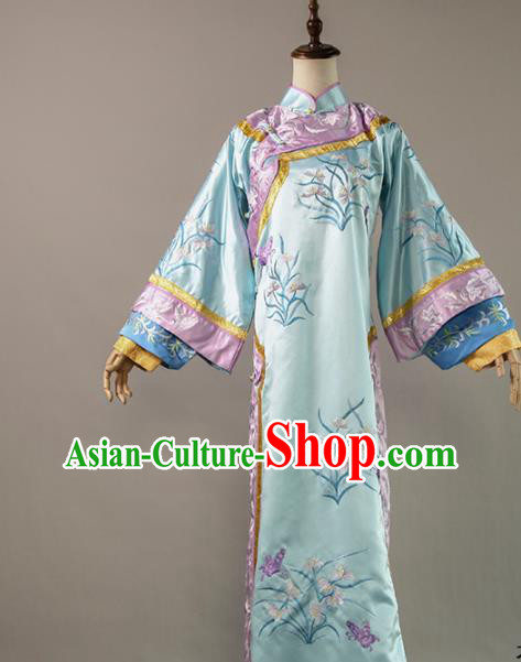 China Ancient Imperial Consort Blue Dress Cosplay Qing Dynasty Court Woman Garments Traditional Drama Empresses in the Palace Clothing