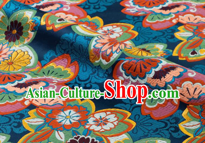 Japanese Classical Sakura Pattern Damask Traditional Cloth Fabric Kimono Blue Brocade Nishijin Tapestry Satin