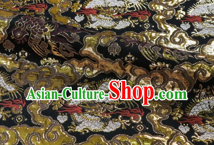 Japanese Nishijin Tapestry Satin Classical Cloud Dragon Pattern Damask Traditional Cloth Fabric Kimono Black Brocade