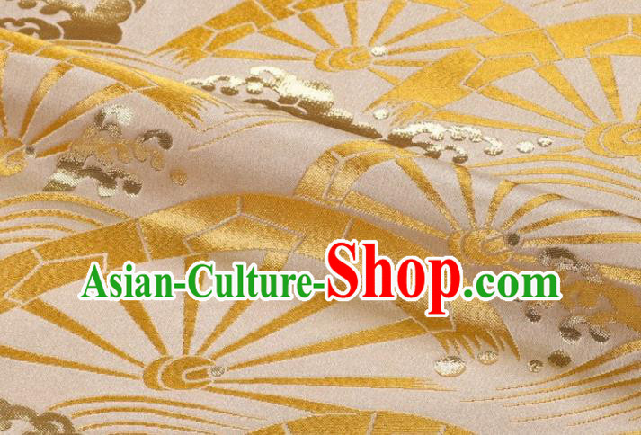 Japanese Light Golden Brocade Nishijin Tapestry Satin Classical Wheel Pattern Damask Traditional Kimono Cloth Fabric