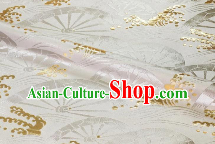Japanese Traditional Kimono Cloth Fabric White Brocade Nishijin Tapestry Satin Classical Wheel Pattern Damask