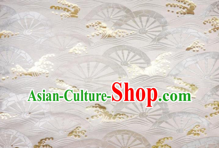 Japanese Traditional Kimono Cloth Fabric White Brocade Nishijin Tapestry Satin Classical Wheel Pattern Damask