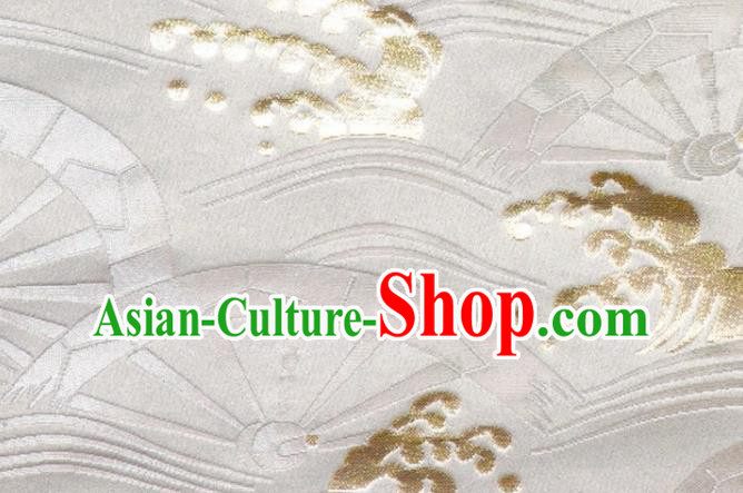 Japanese Traditional Kimono Cloth Fabric White Brocade Nishijin Tapestry Satin Classical Wheel Pattern Damask