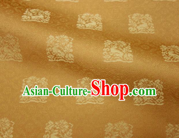 Japanese Classical Rabbit Pattern Damask Traditional Kimono Satin Cloth Kyoto Yellow Brocade Fabric Nishijin Tapestry