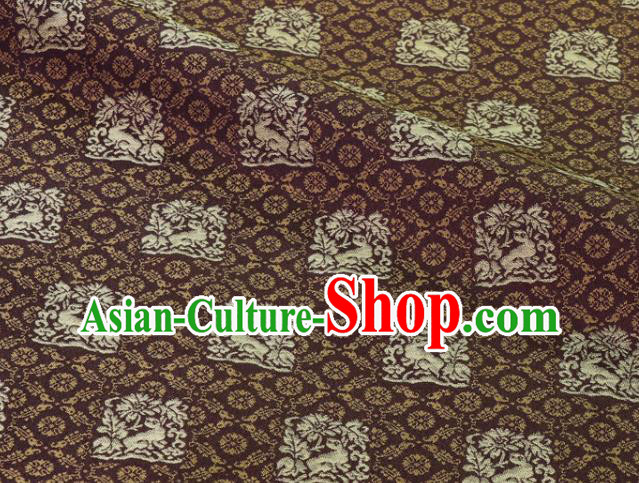 Japanese Traditional Kimono Satin Cloth Kyoto Brown Brocade Fabric Nishijin Tapestry Classical Rabbit Pattern Damask