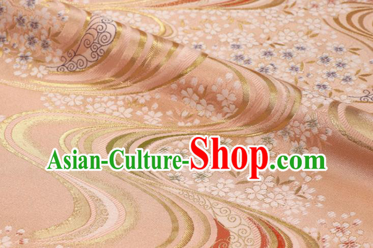 Japanese Nishijin Tapestry Classical Flow Sakura Pattern Damask Traditional Kimono Satin Cloth Kyoto Pink Brocade Fabric