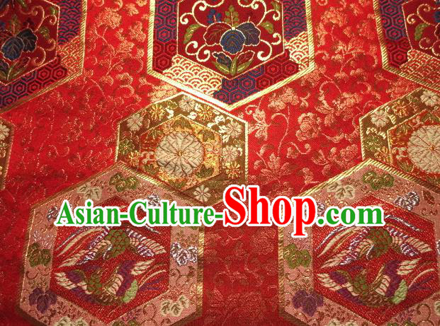 Japanese Kimono Satin Cloth Nishijin Tapestry Classical Damask Traditional Phoenix Pattern Red Brocade Fabric