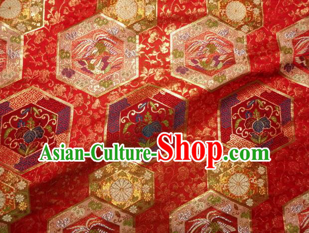 Japanese Kimono Satin Cloth Nishijin Tapestry Classical Damask Traditional Phoenix Pattern Red Brocade Fabric