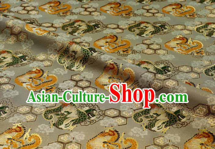 Japanese Classical Damask Traditional Dragon Pattern Grey Brocade Fabric Kimono Satin Cloth Nishijin Tapestry