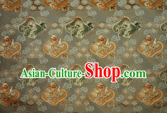 Japanese Classical Damask Traditional Dragon Pattern Grey Brocade Fabric Kimono Satin Cloth Nishijin Tapestry