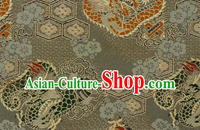 Japanese Classical Damask Traditional Dragon Pattern Grey Brocade Fabric Kimono Satin Cloth Nishijin Tapestry