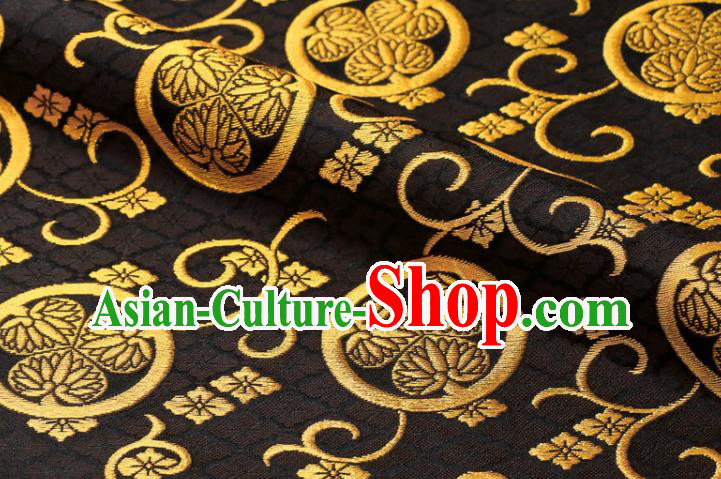Japanese Classical Damask Drapery Traditional Sunflowers Pattern Black Brocade Kimono Satin Cloth Nishijin Tapestry Fabric