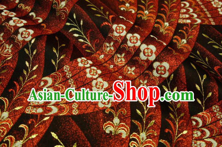 Japanese Traditional Damask Drapery Classical Nishijin Tapestry Royal Red Sakura Pattern Brocade Fabric Kimono Satin Cloth