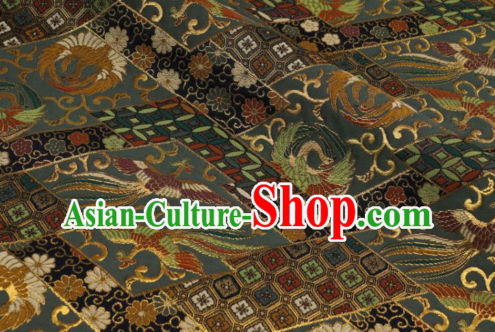 Japanese Traditional Nishijin Tapestry Classical Damask Drapery Royal Phoenix Pattern Atrovirens Brocade Fabric Kimono Satin Cloth