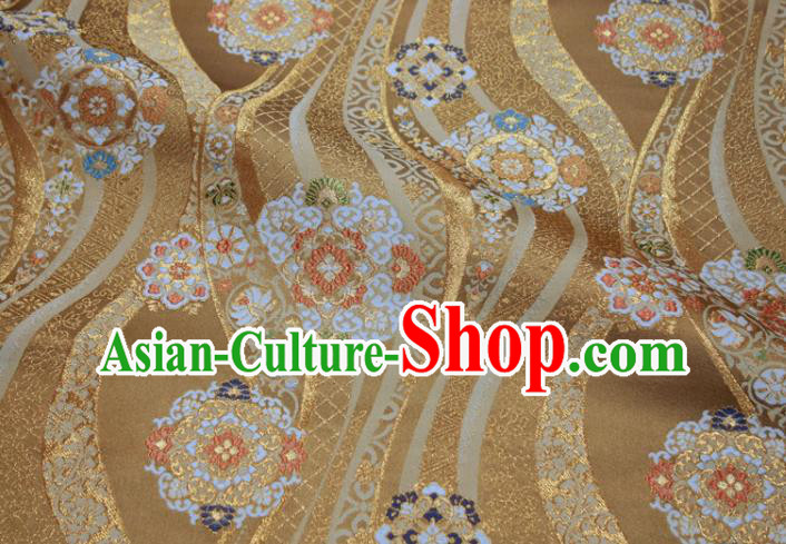 Japanese Classical Damask Drapery Royal Pattern Golden Brocade Kimono Satin Cloth Traditional Nishijin Tapestry Fabric