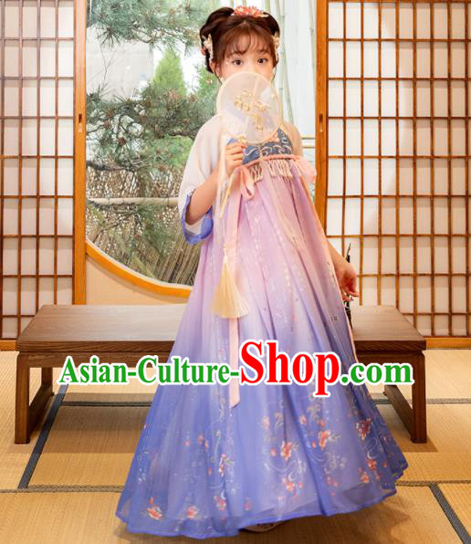 Chinese Traditional Blue Hanfu Dress Girl Princess Garments Children Classical Dance Performance Clothing