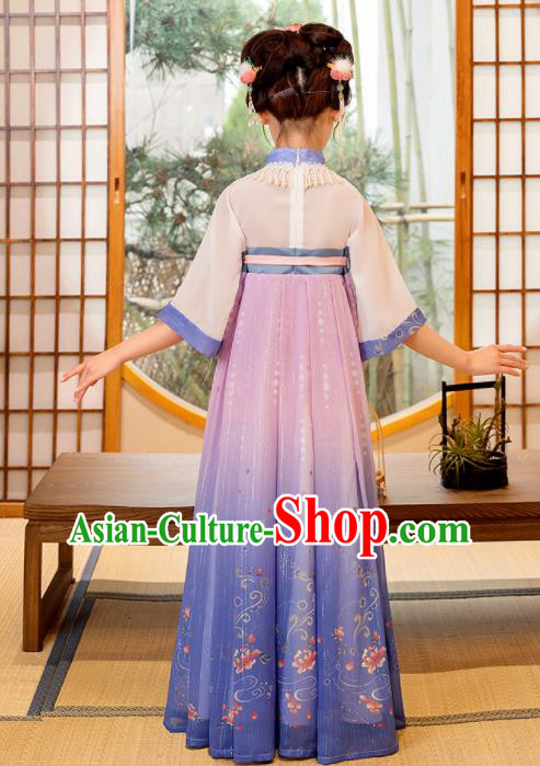 Chinese Traditional Blue Hanfu Dress Girl Princess Garments Children Classical Dance Performance Clothing
