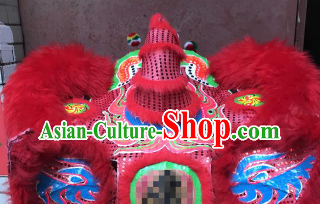China Lion Dancing Competition Uniforms Handmade Red Fur Lion Head Southern Lion Dance Performance Costumes