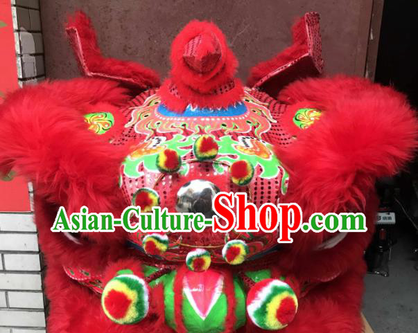 China Lion Dancing Competition Uniforms Handmade Red Fur Lion Head Southern Lion Dance Performance Costumes