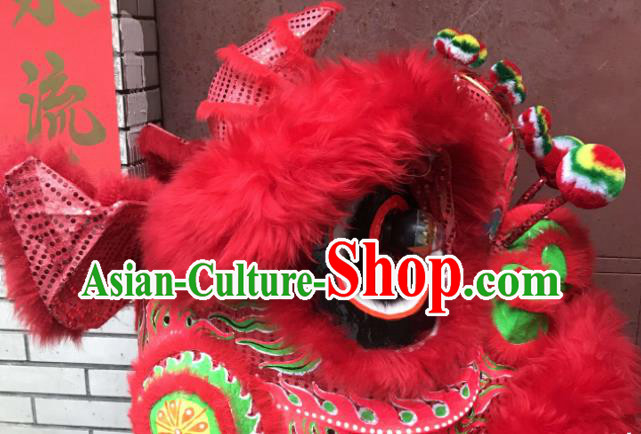 China Lion Dancing Competition Uniforms Handmade Red Fur Lion Head Southern Lion Dance Performance Costumes