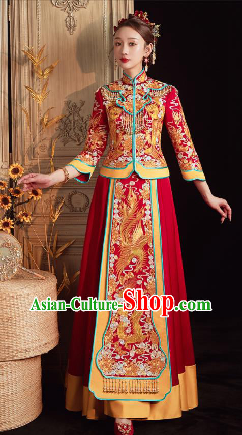 China Traditional Wedding Garment Costumes Classical Xiuhe Suits Embroidered Bride Red Dress Toast Clothing