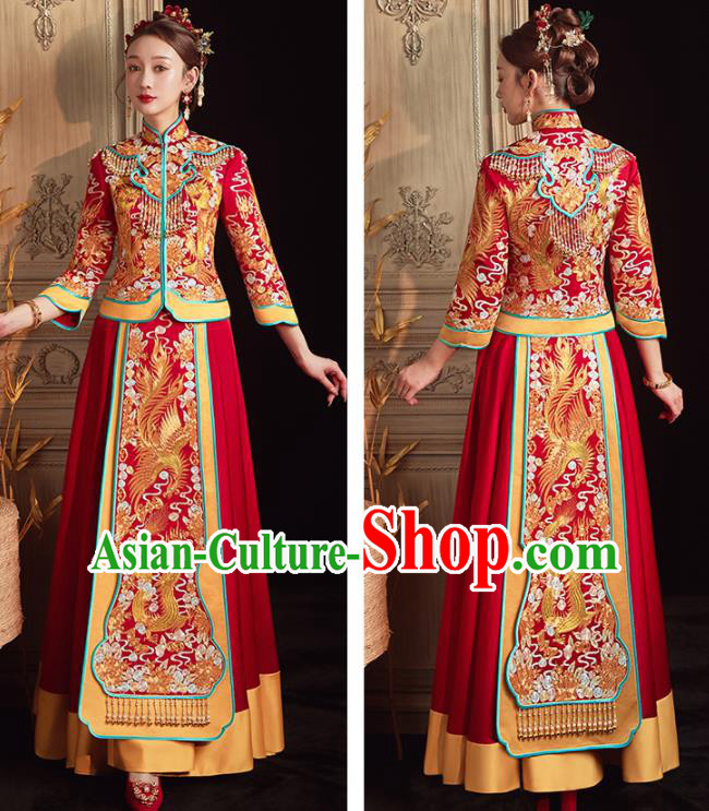 China Traditional Wedding Garment Costumes Classical Xiuhe Suits Embroidered Bride Red Dress Toast Clothing