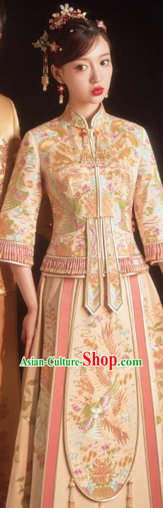China Toast Clothing Traditional Wedding Garment Costumes Classical Xiuhe Suits Embroidered Bride Champagne Dress