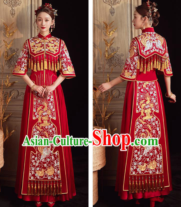 China Embroidered Bride Red Dress Toast Clothing Traditional Wedding Garment Costumes Classical Xiuhe Suits