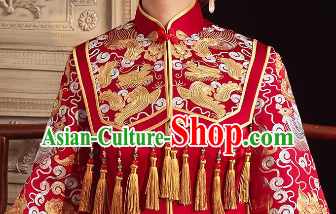 China Embroidered Bride Red Dress Toast Clothing Traditional Wedding Garment Costumes Classical Xiuhe Suits