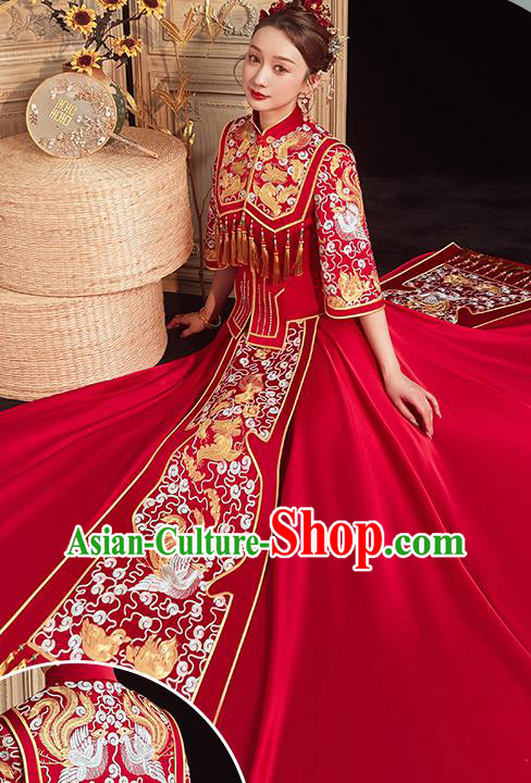 China Embroidered Bride Red Dress Toast Clothing Traditional Wedding Garment Costumes Classical Xiuhe Suits