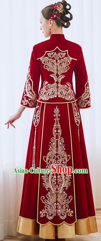 China Classical Xiuhe Suits Embroidered Bride Red Dress Toast Clothing Traditional Wedding Garment Costumes