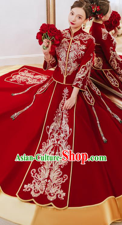 China Classical Xiuhe Suits Embroidered Bride Red Dress Toast Clothing Traditional Wedding Garment Costumes