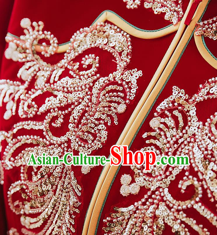 China Classical Xiuhe Suits Embroidered Bride Red Dress Toast Clothing Traditional Wedding Garment Costumes